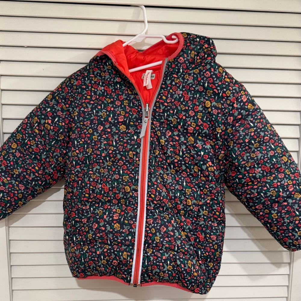 Hanna Andersson Navy Floral Reversible Puffer Jacket 4T
